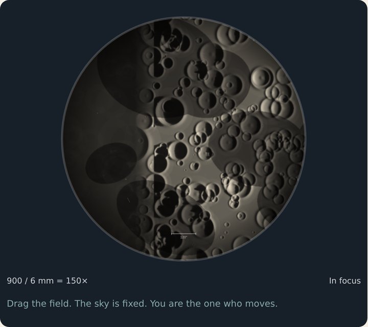 The Moon at 150x, sharp craters.