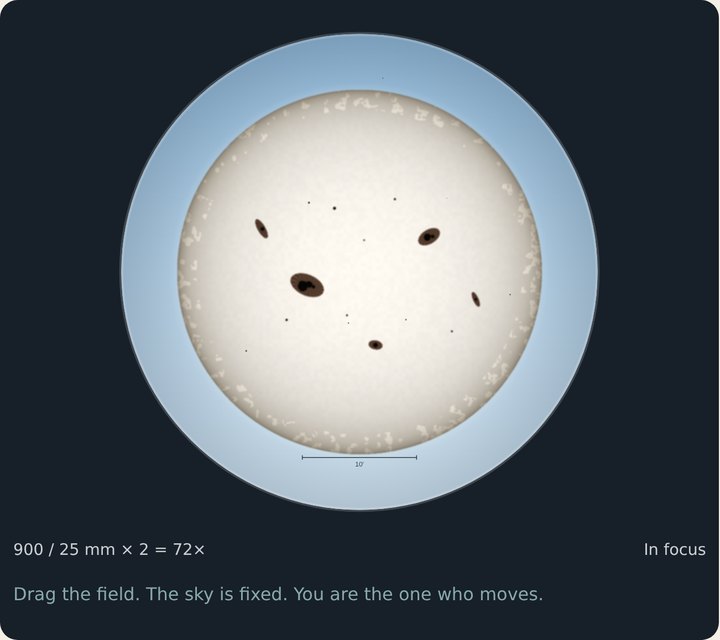 The Sun through the front filter, with sunspots.